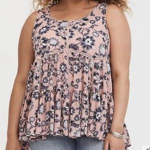Torrid Floral Lace Up Sides Top